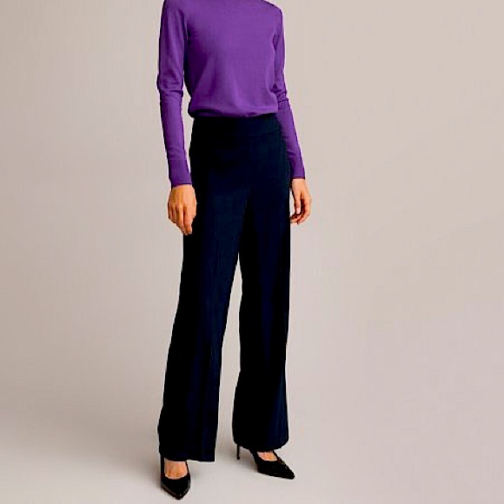 La Redoute Black Wide Straight Leg Pants Stretch Trousers Size 8